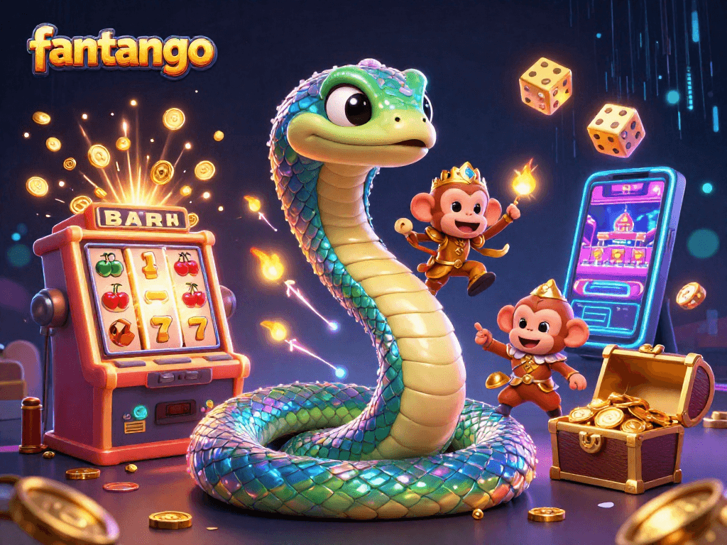 Spin the reels of fantango with vibrant characters and dazzling casino elements bursting with excitement.