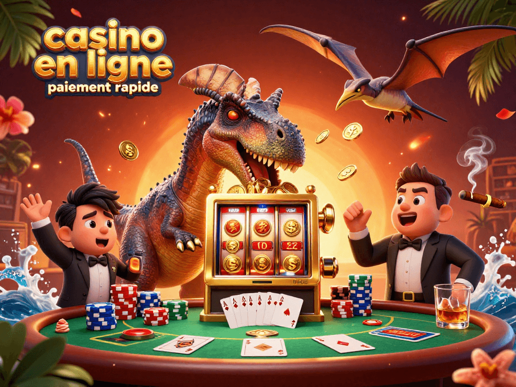 Gagnez vite avec casino en ligne paiement rapide : un pachycephalosaurus et un manager s'agitent dans une scène colorée.