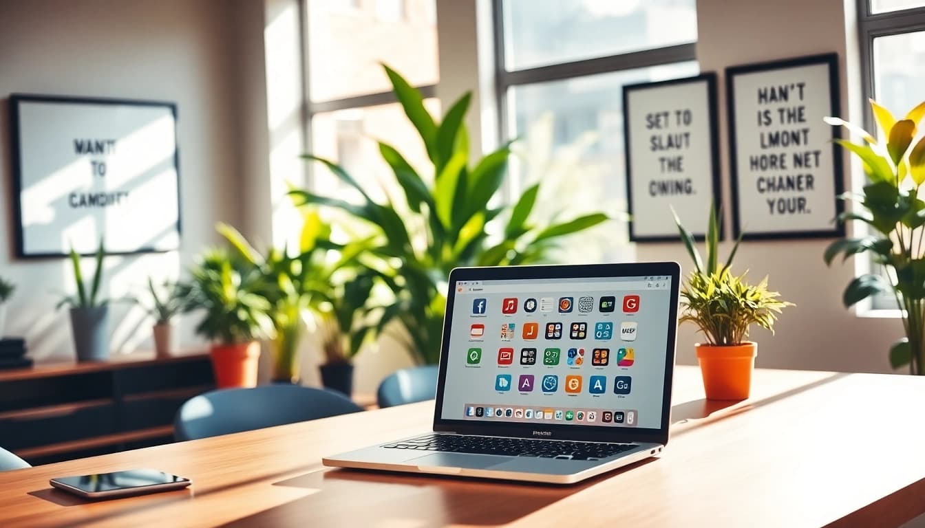 Inspiring workspace illustrating Your Most Productive Life with vibrant decor and natural light.