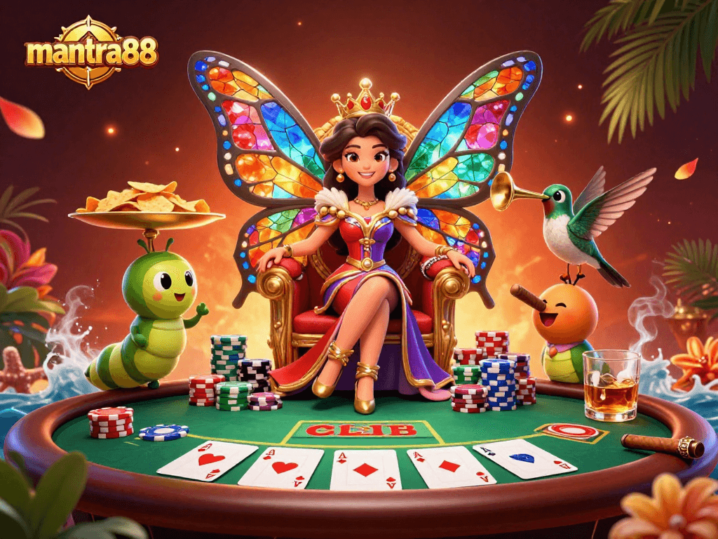 Engage in the thrilling poker atmosphere of mantra88 with vibrant characters and rich game elements.