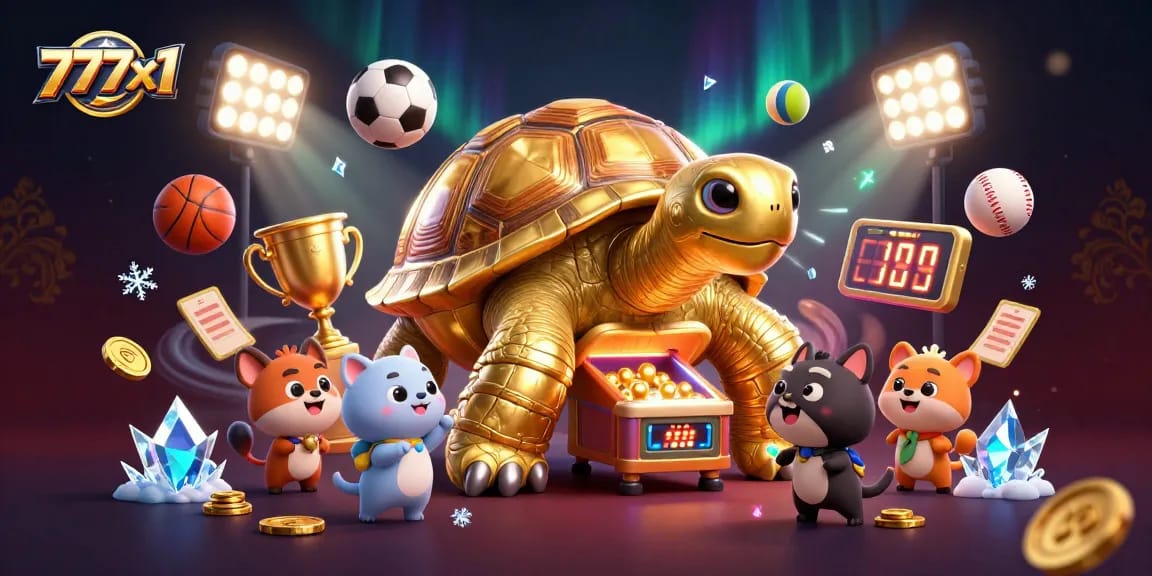 Engage in thrilling gaming adventures at 777x1 with an exciting golden tortoise pinball scene.