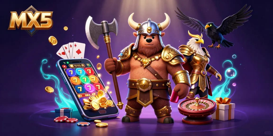 Experience thrilling slots and casino action with MX5’s vibrant illustrated characters and games.