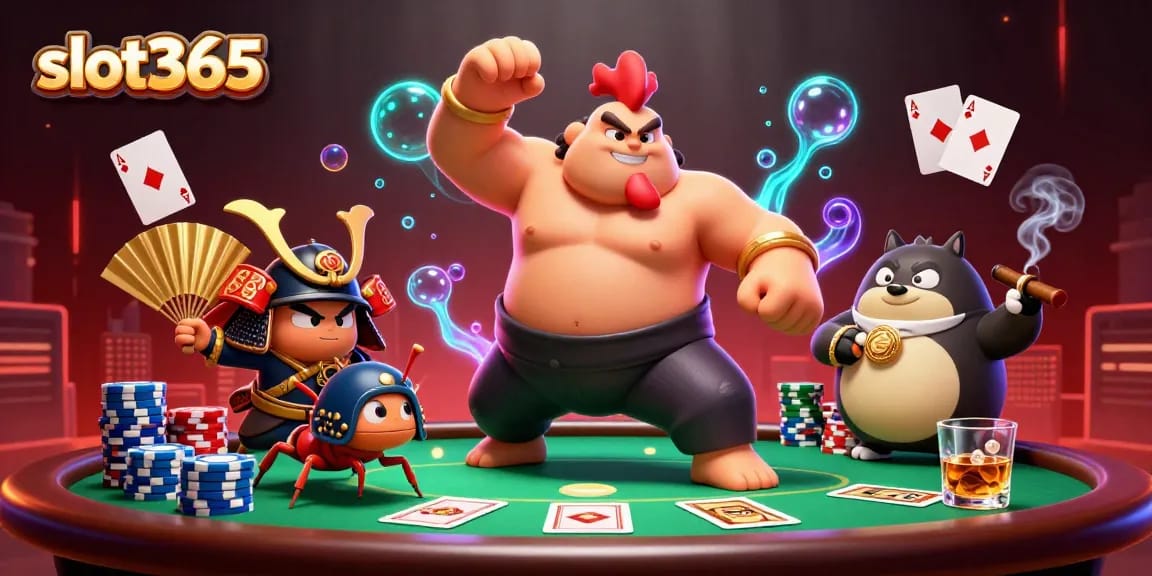 Experience slot365 with dynamic characters in a thrilling poker scene featuring colorful elements.