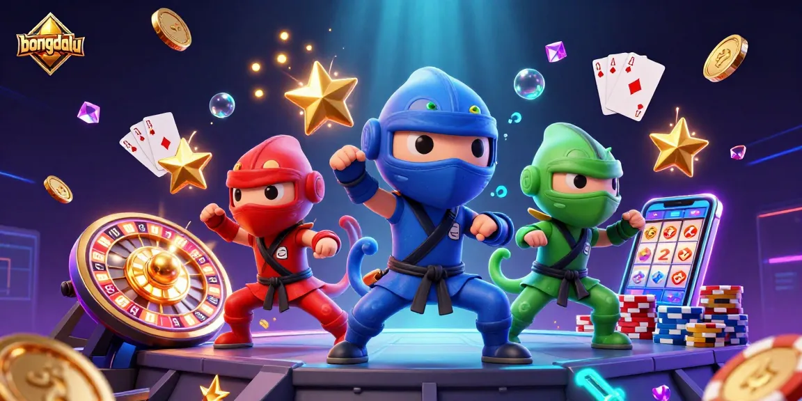 Bongdalu's vibrant ninja chameleons amidst dazzling casino elements in a high-energy scene.