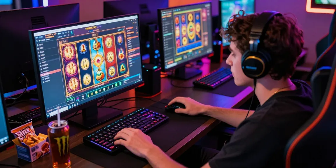 Permainan slot gacor online dengan pemain fokus pada antarmuka berwarna-warni dan suasana bermain yang energik.