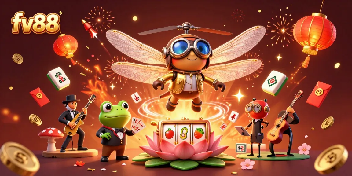 Experience thrill at fv88 casino with vibrant characters and dynamic slots in a festive setting.