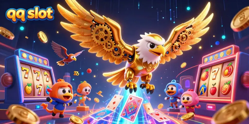 Experience the excitement of qq slot gameplay with dynamic characters and vibrant casino elements.