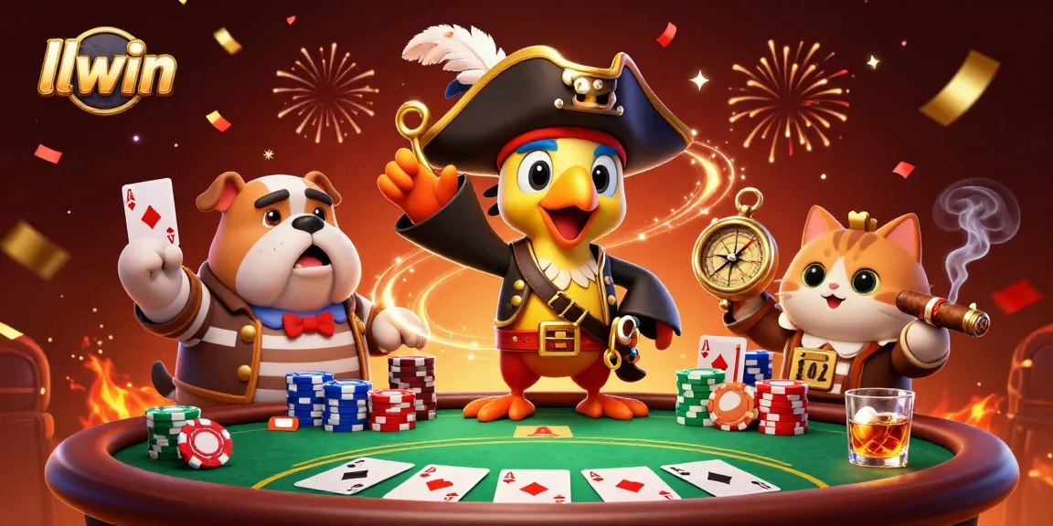Experience exciting poker action at llwin with vibrant cartoon characters in a lavish setting.