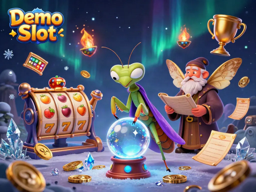 Spin the Demo Slot with a mystical fortune teller and a moth librarian holding scrolls.