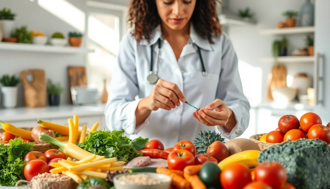 Nutrition expert showcasing fresh ingredients for an effective Weight Loss Diet in a bright kitchen.