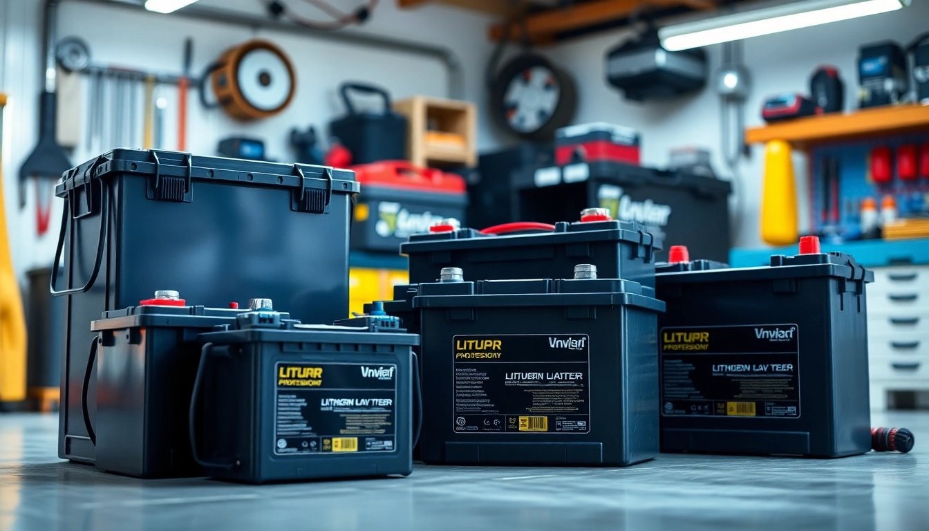 Showcase of lithium RV batteries highlighting designs and features in a workshop setting.