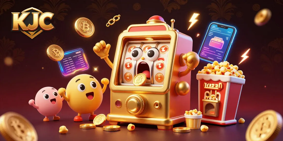 KJC slot machine hitting jackpot in a vibrant casino scene with golden coins and cheering machines