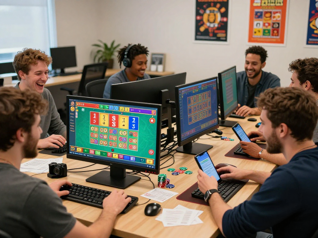 Dewatogel online players enjoying a vibrant lottery game experience on multiple devices, capturing excitement and community.