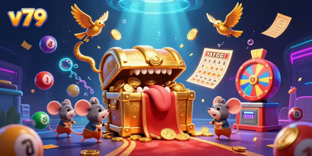 Experience thrilling games at v79 casino with dynamic animated elements and colorful lottery balls.