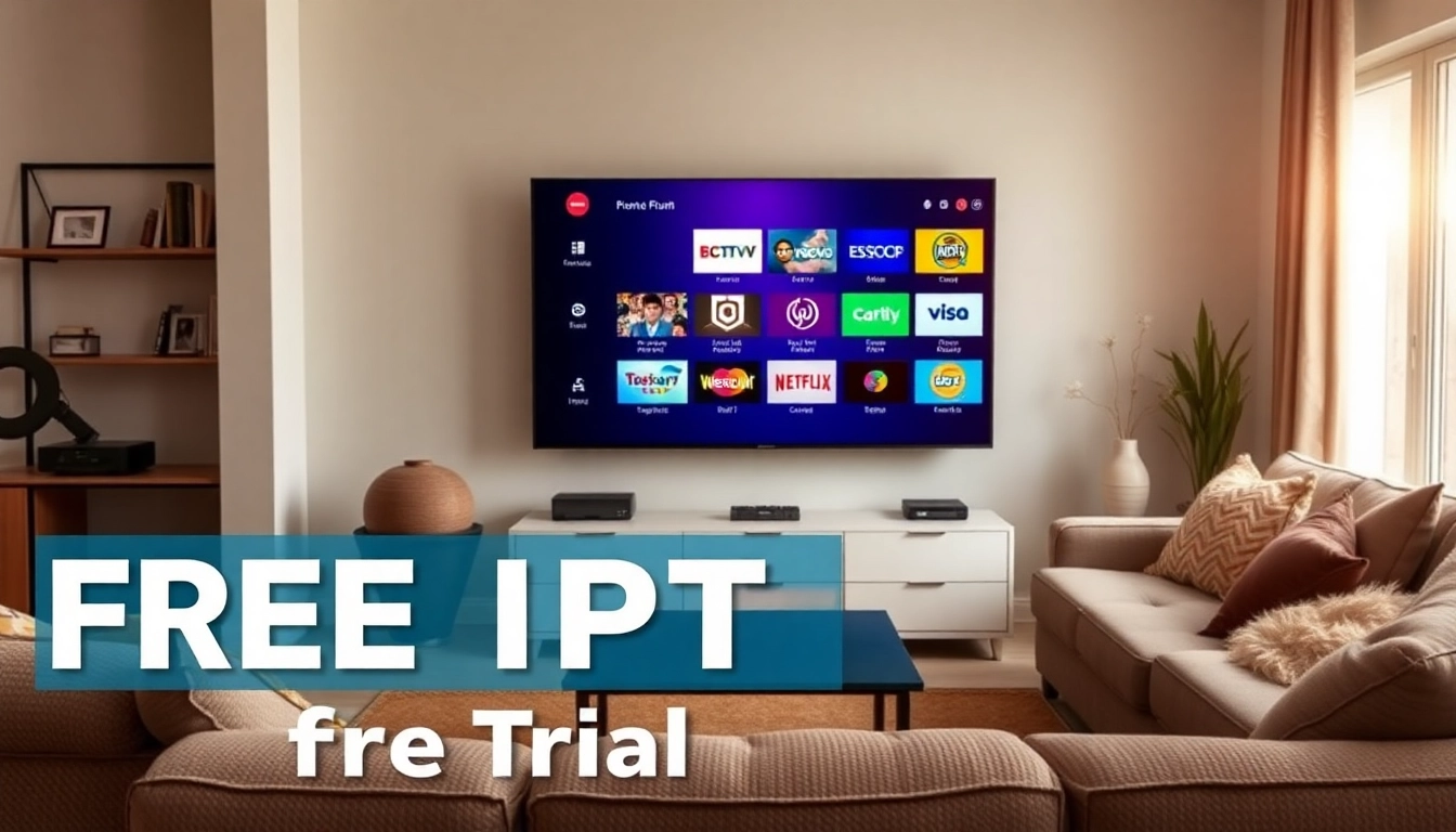 Enjoy streaming with free trial iptv showcased in a modern living room setup.