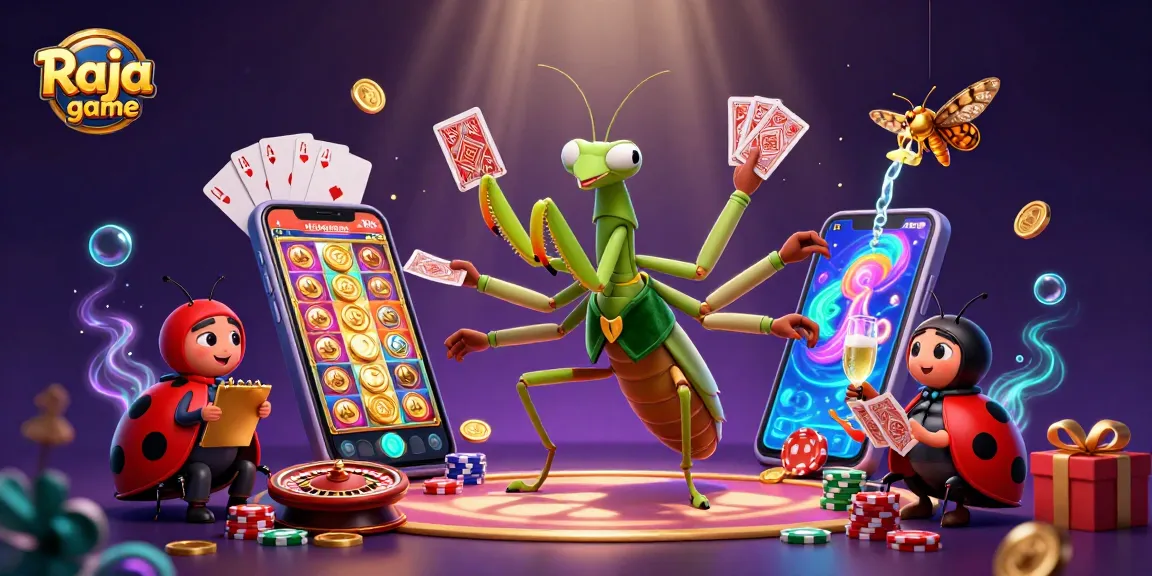 Engage with Raja game via vibrant slots and card scenes in a dynamic casino illustration