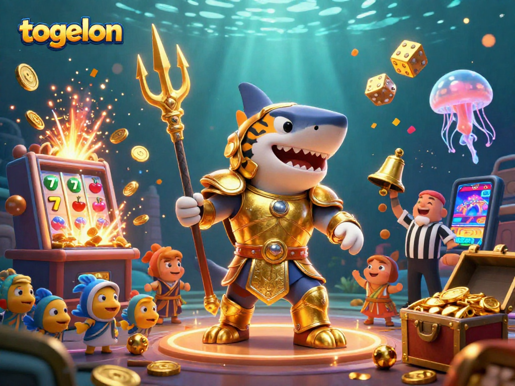 Experience the thrill of togelon with a vibrant underwater casino scene featuring dynamic characters and game elements.