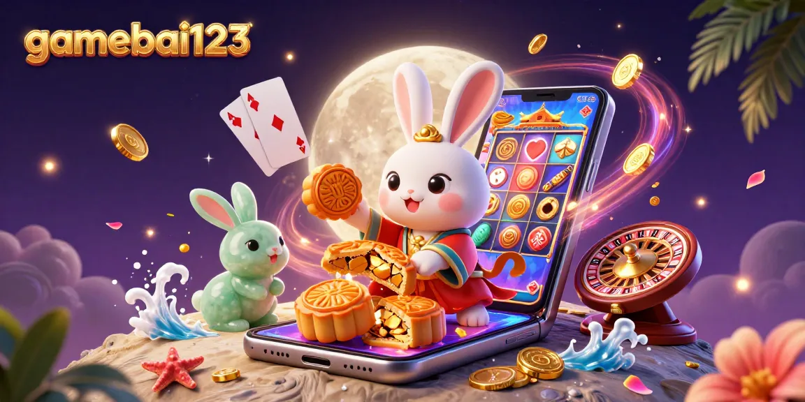 Engage in thrilling gameplay at gamebai123 with the vibrant casino-themed moon scene.