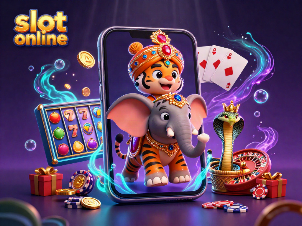 Experience thrilling action with slot online games surrounded by colorful casino elements.