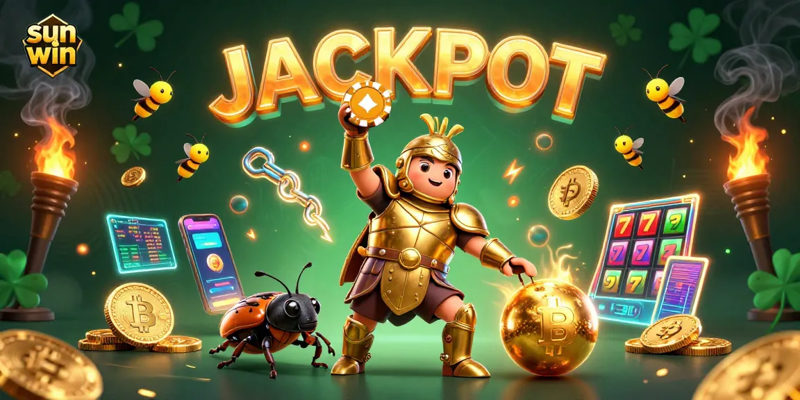 Experience thrilling wins at sun win slots with a captivating 3D scene featuring unique characters and crypto elements.