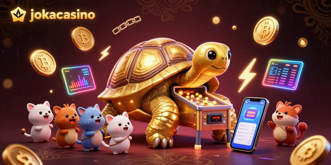 Engage with jokacasino in an exciting 3D illustration featuring a golden tortoise pinball machine.