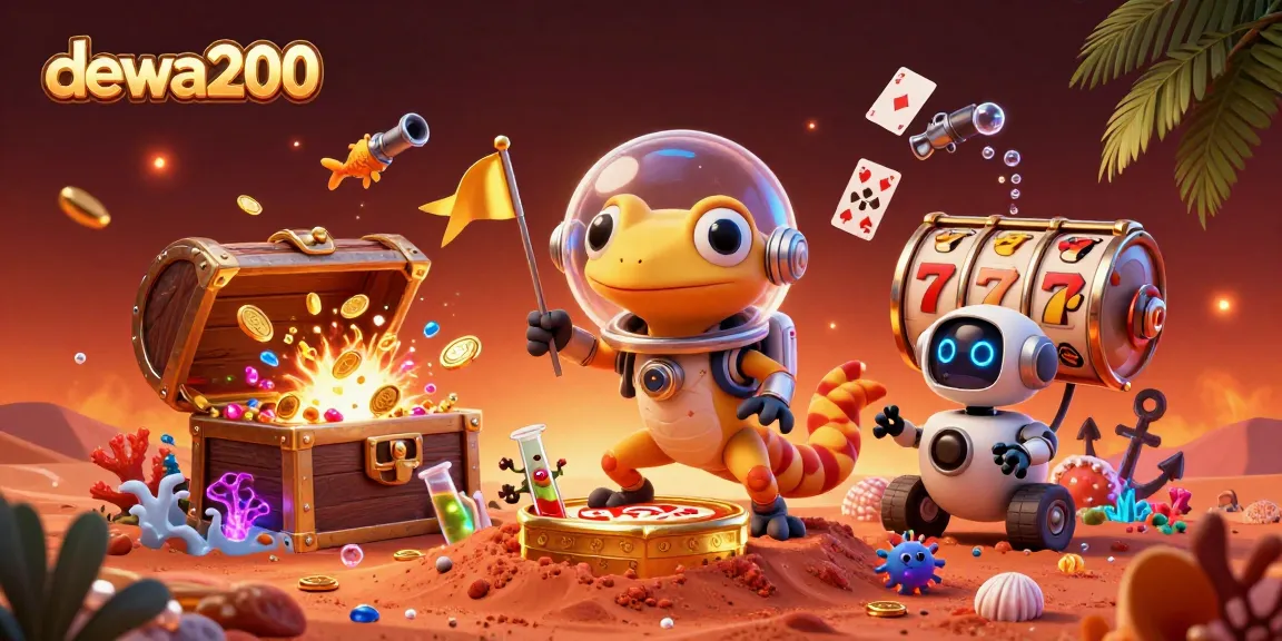 Gecko Martian menjelajahi kasino emas, meriah di tengah harta dewa200 dan makhluk alien.