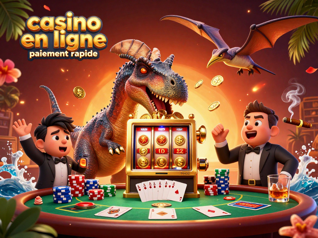 Gagnez vite avec casino en ligne paiement rapide : un pachycephalosaurus et un manager s'agitent dans une scène colorée.