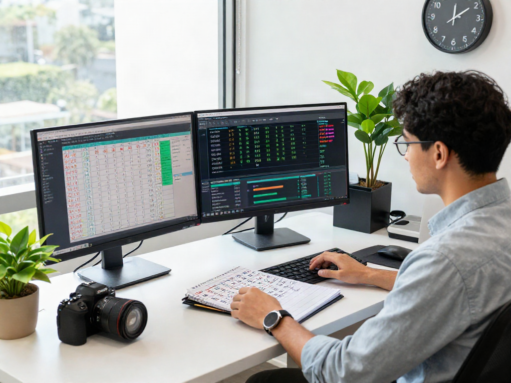 Engaging scene of a toto togel analysis in a modern office highlighting data trends.