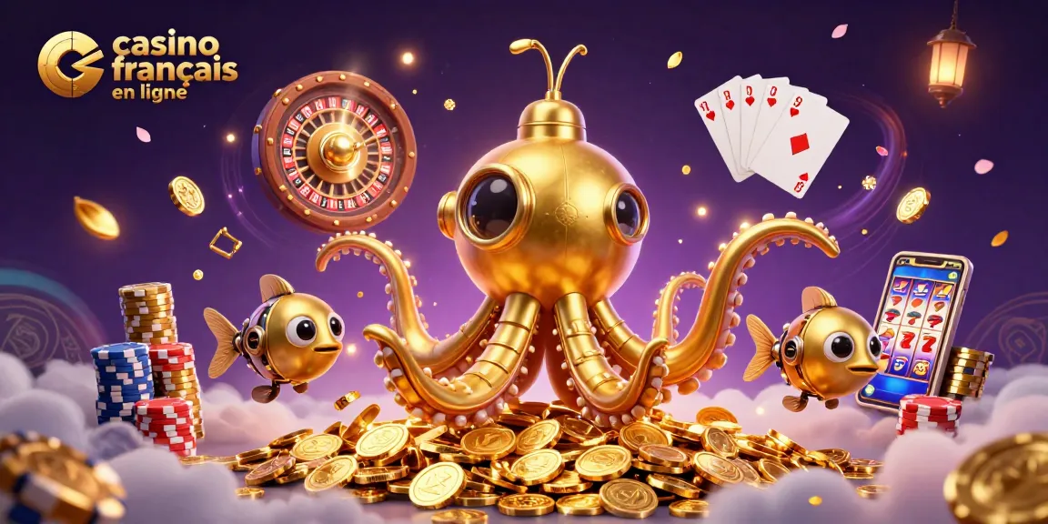 Jouer aux jeux de casino français en ligne avec une illustration captivante d'un kraken doré.