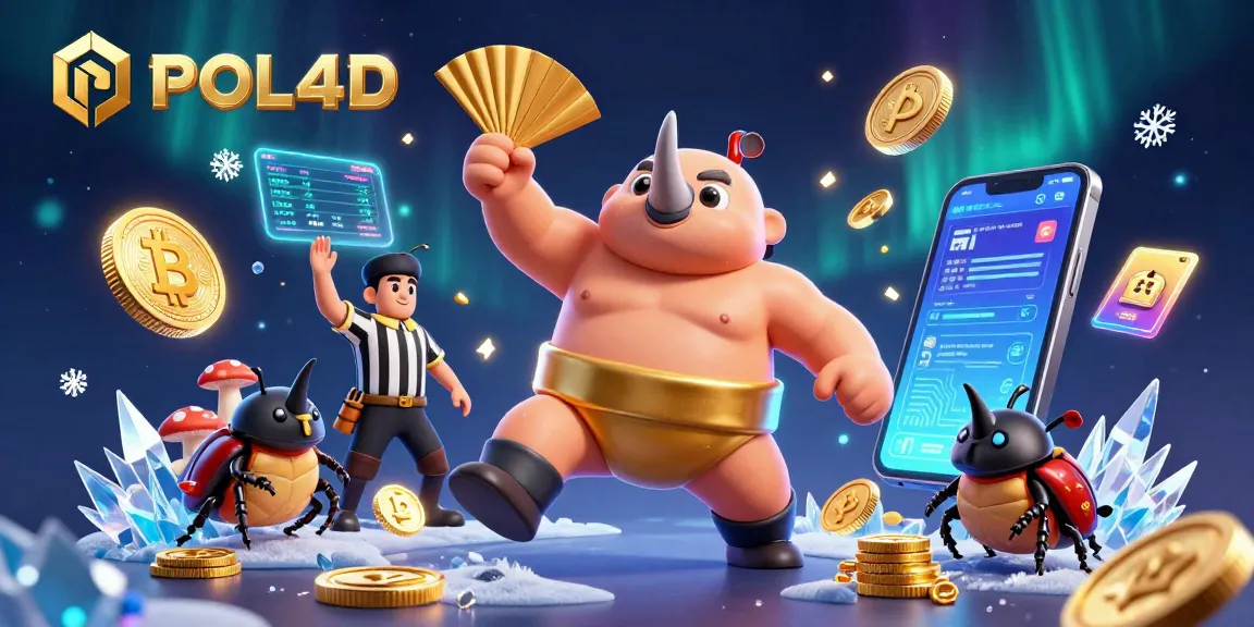 POL4D memperlihatkan juara sumo kejuaraan dalam ilustrasi kasino yang dinamis, dengan koin emas terbang saat aksi menarik terjadi.