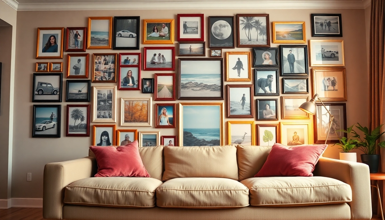 Explore a vibrant photo wall showcasing diverse framed memories in a cozy setting.