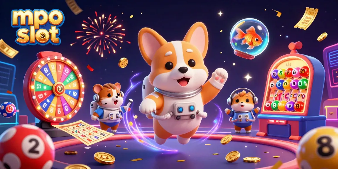 Win big with mpo slot at an exciting space casino featuring a corgi and vibrant game elements!