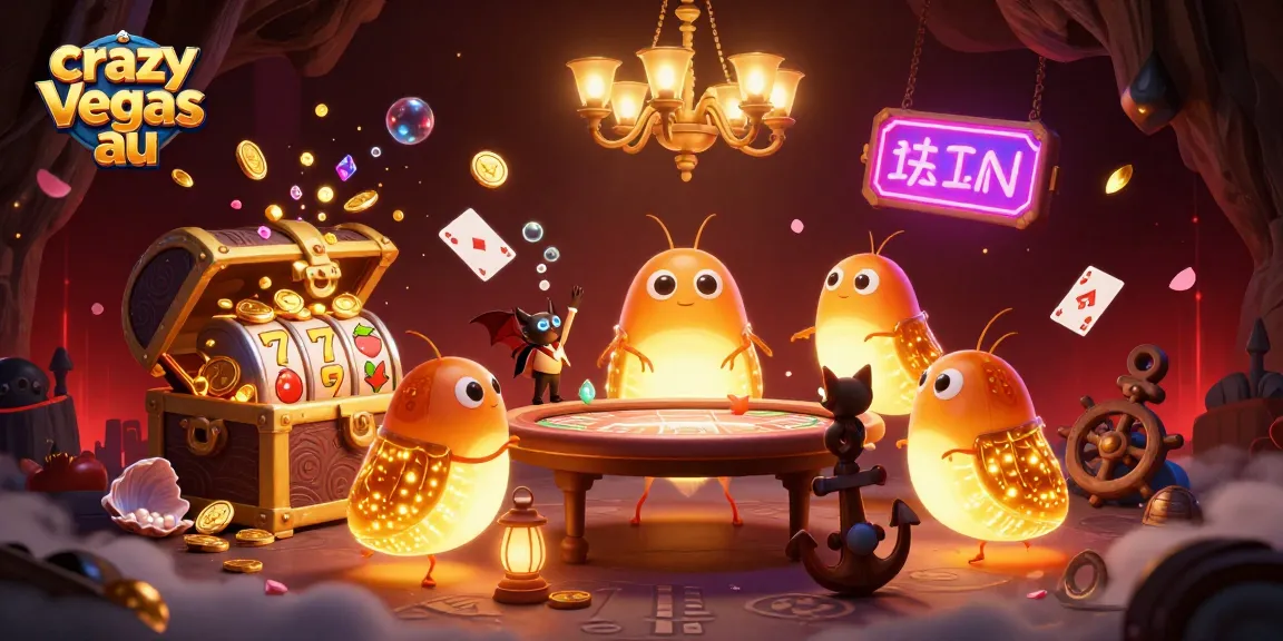 Engage in vibrant gameplay at crazy vegas au with glowworms illuminating a lively casino scene.