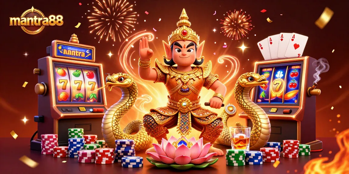 Join the excitement at mantra88 with rich colors and stunning slots imagery in this captivating casino scene.