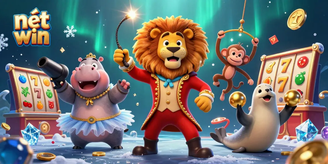 Engage in the exciting world of nét win, featuring vibrant casino characters amidst slot machines and winning elements.