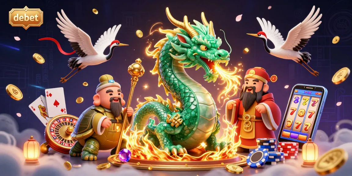 Experience debet's vibrant gaming scene with lucky characters, cascading coins, and thrilling casino elements.