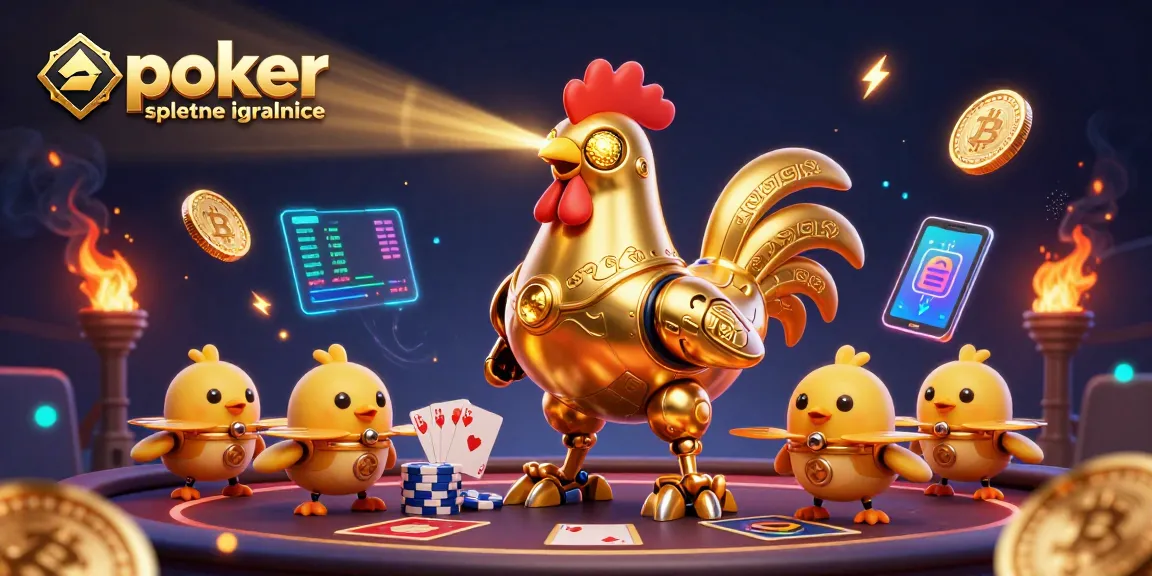 V igralniški izkušnji poker spletne igralnice se srečujejo zlati robot in mladi piščanci.