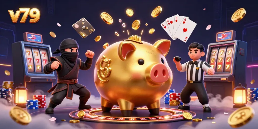 Engage with immersive gameplay at v79 featuring dynamic 3D characters and vibrant casino elements.