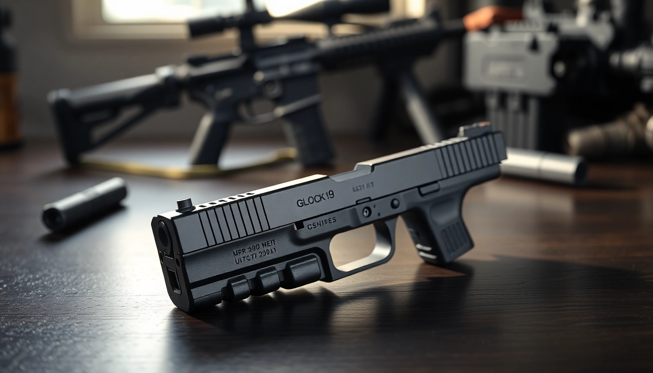 Showcase of a glock 19 gen 5 slide highlighting its intricate engravings and quality.