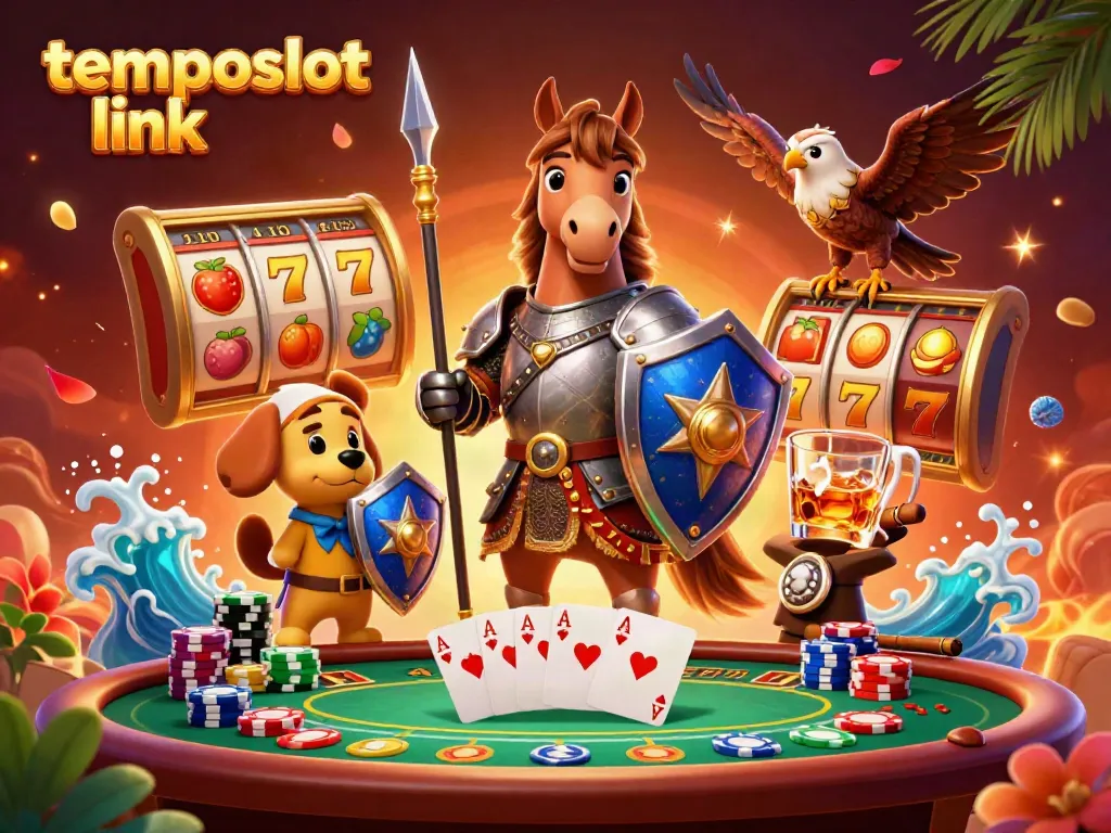 Momen seru bermain di temposlot link dengan karakter animasi kavaleri, anjing squire, dan burung falcon.
