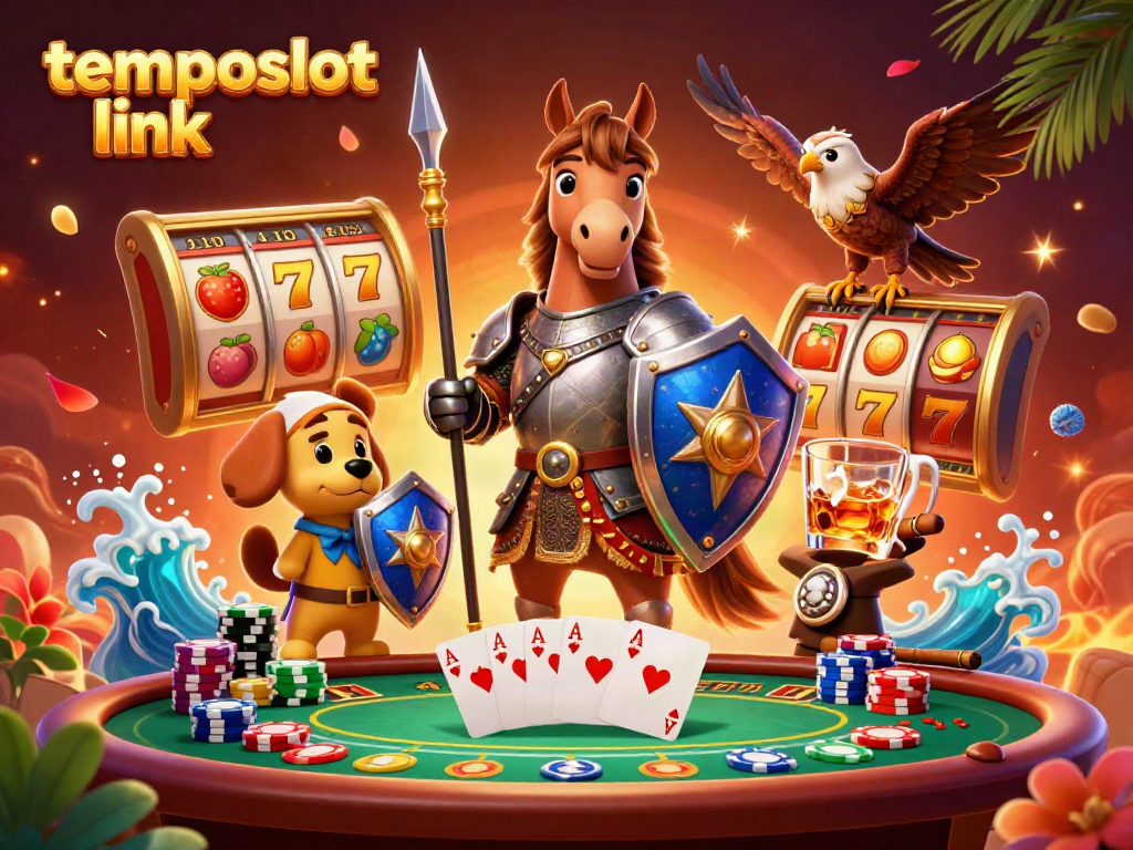 Momen seru bermain di temposlot link dengan karakter animasi kavaleri, anjing squire, dan burung falcon.