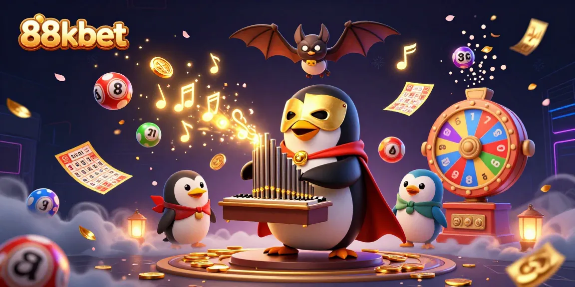 Experience vibrant casino action with 88kbet as golden coins and colorful lottery balls fill the scene.