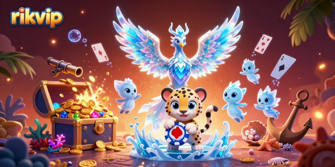 Engage with the captivating realms of rikvip, featuring a vibrant scene filled with animated gambling elements.