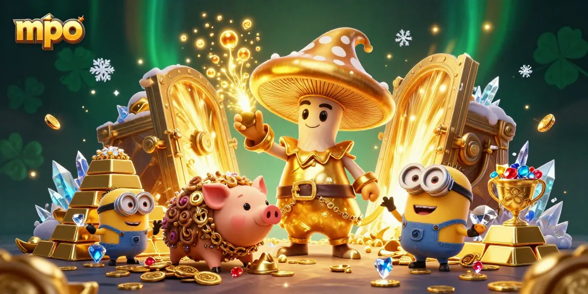 Experience mpo excitement with a golden wizard and treasure-filled magical scene.