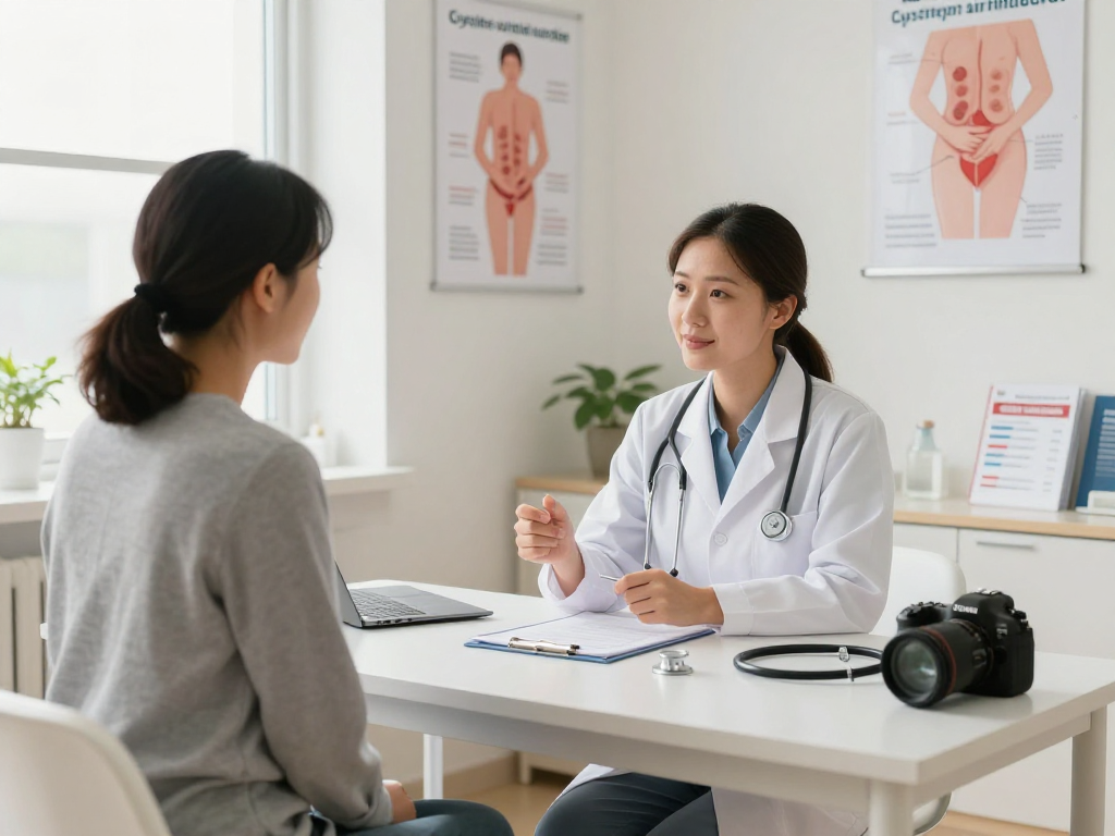 Consultation sur la cystite ou infection urinaire dans un bureau médical lumineux.