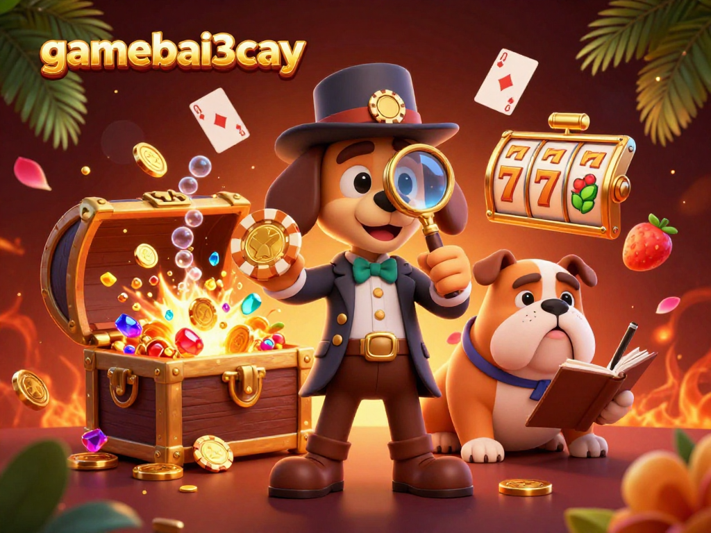 Engaging scene with gamebai3cay characters discovering poker clues and jackpot treasures.