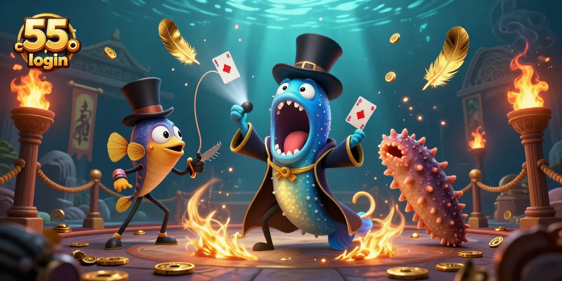 Engage with card tricks in the enchanting 55 club login underwater casino scene featuring vibrant characters.