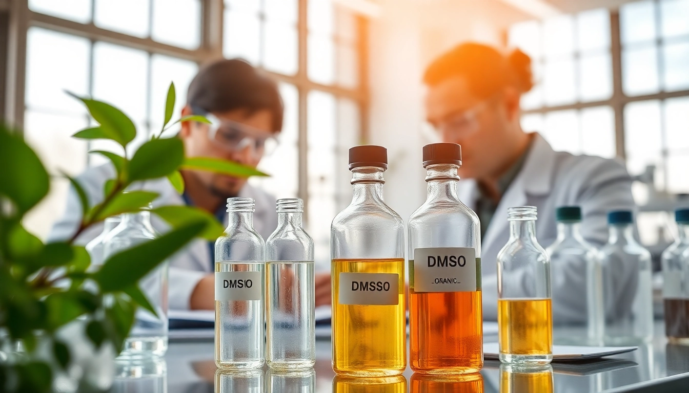 Analyze dmso organic in a professional laboratory setting, highlighting glass vials and scientific instruments.