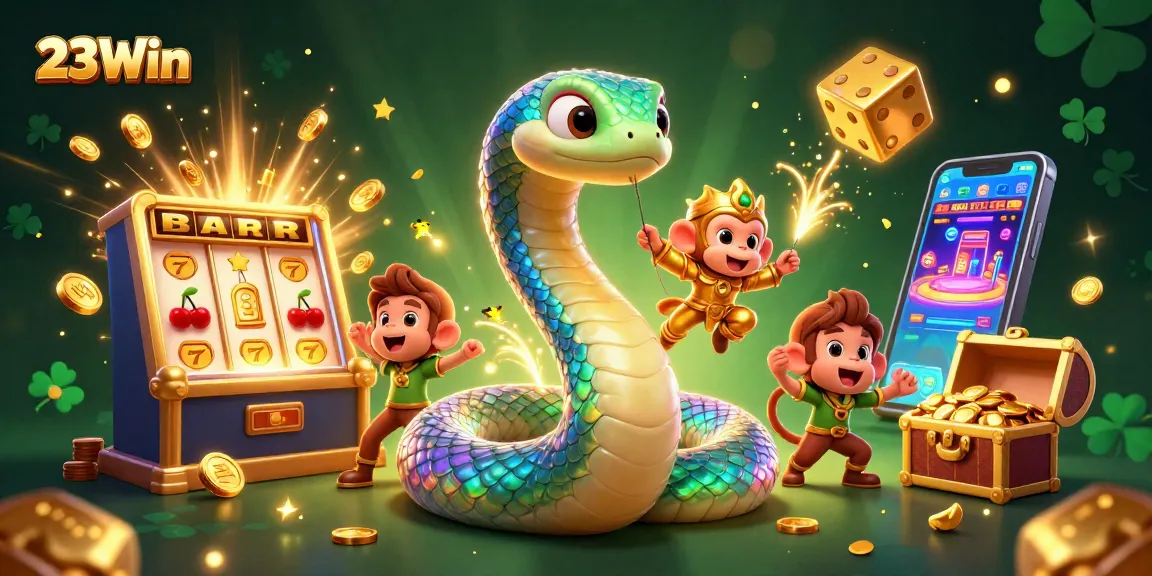 Experience thrilling gameplay at 23Win with a colorful casino adventure scene filled with vibrant characters and jackpot action.