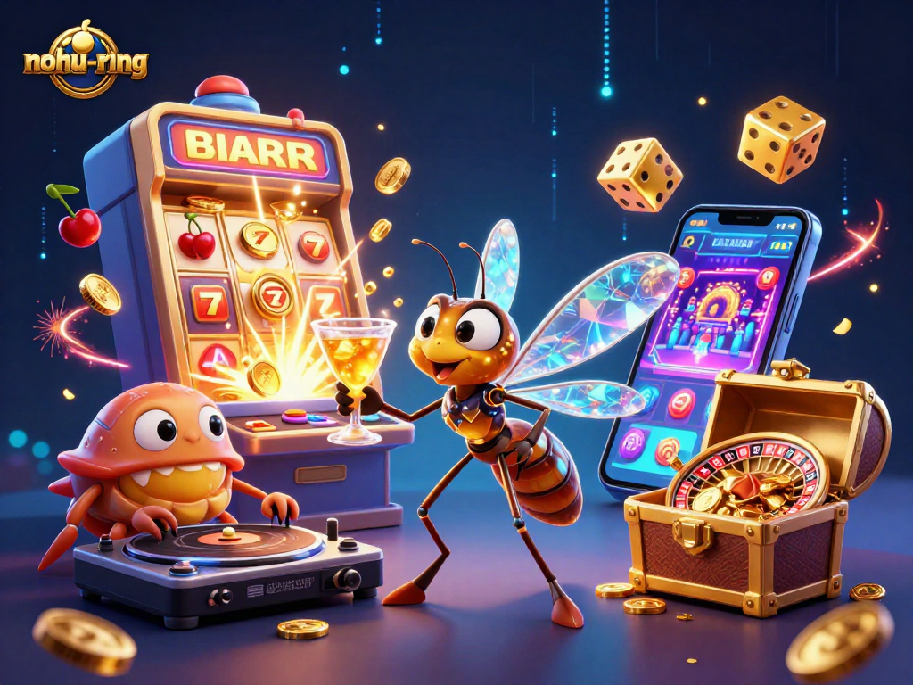 Nohure-ring captivates with a 3D mosquito casino mascot, immersive jackpot slot visuals, and engaging game elements.